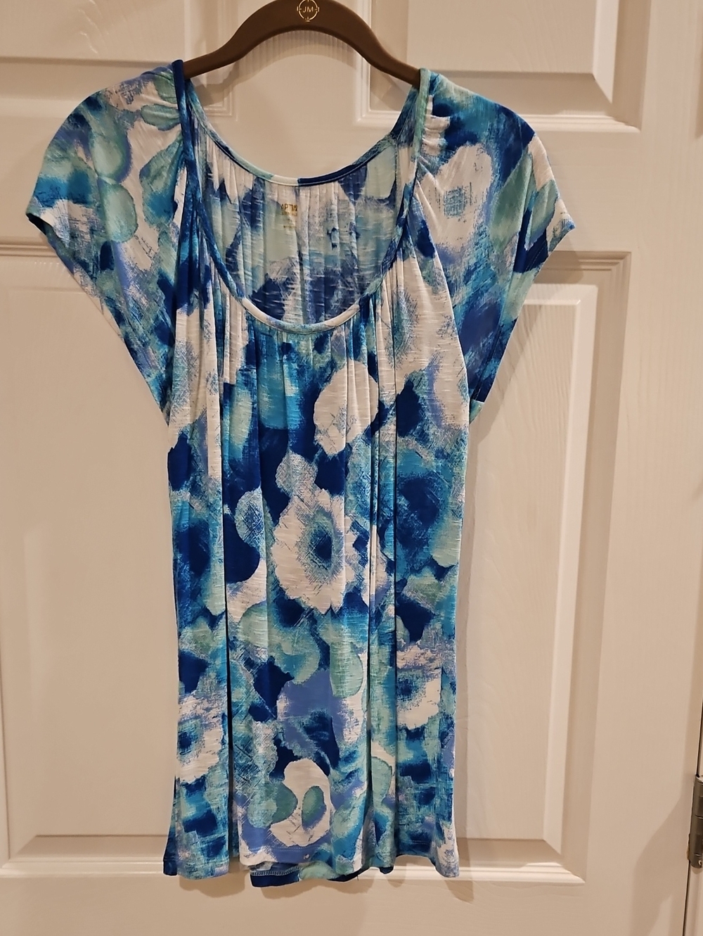 Apt. 9 Blue Floral Scoop Neck Short Sleeve Top